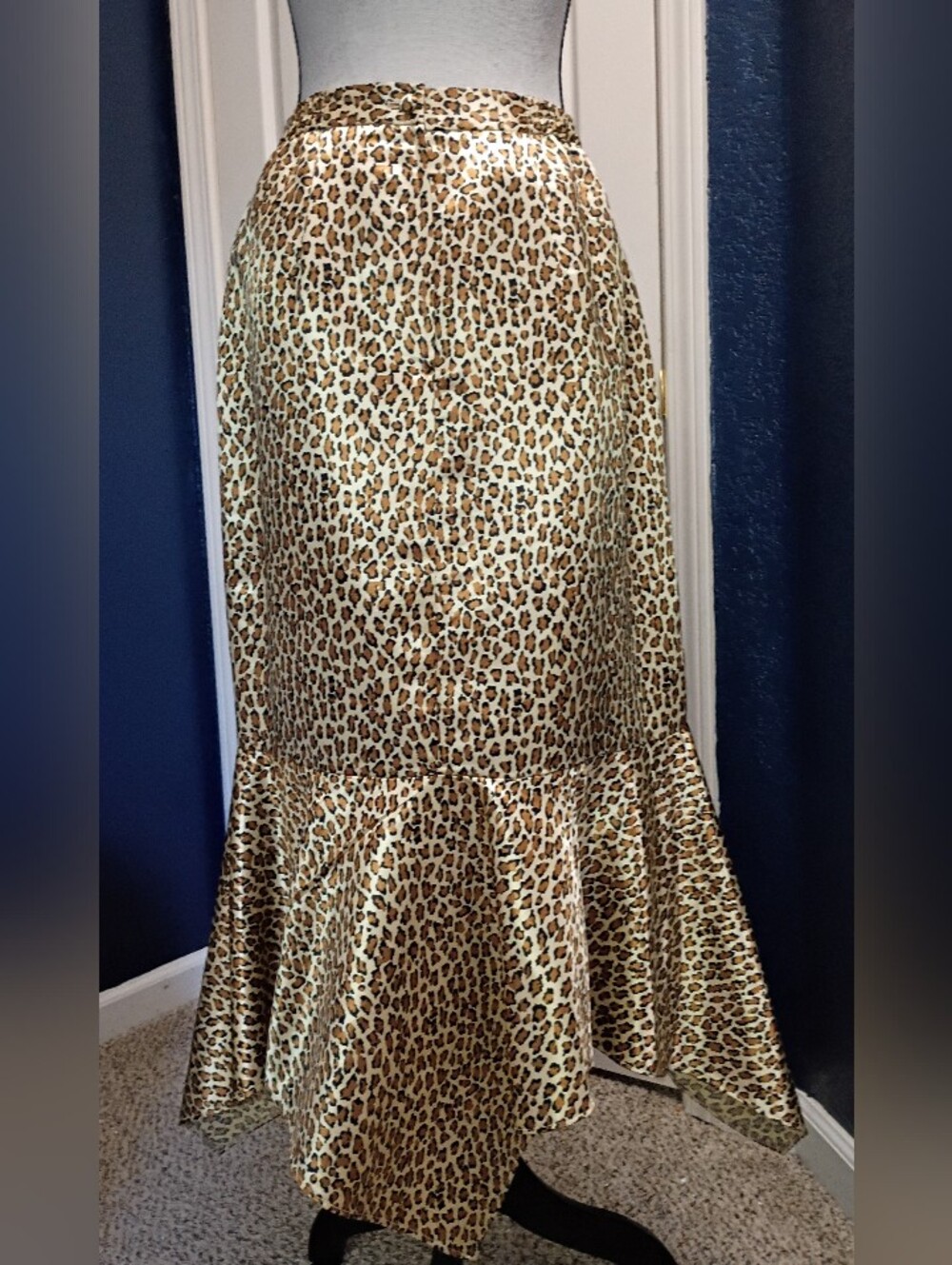 Terramina Leopard Print Satin Mermaid Skirt in Gold and Brown
